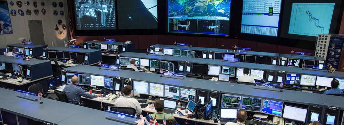 El centro de control de vuelo de la estación espacial en Houston, Texas, en 2017